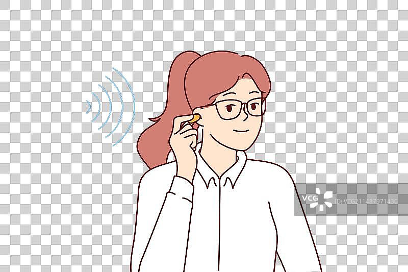 商务女性使用耳塞消除噪音图片素材