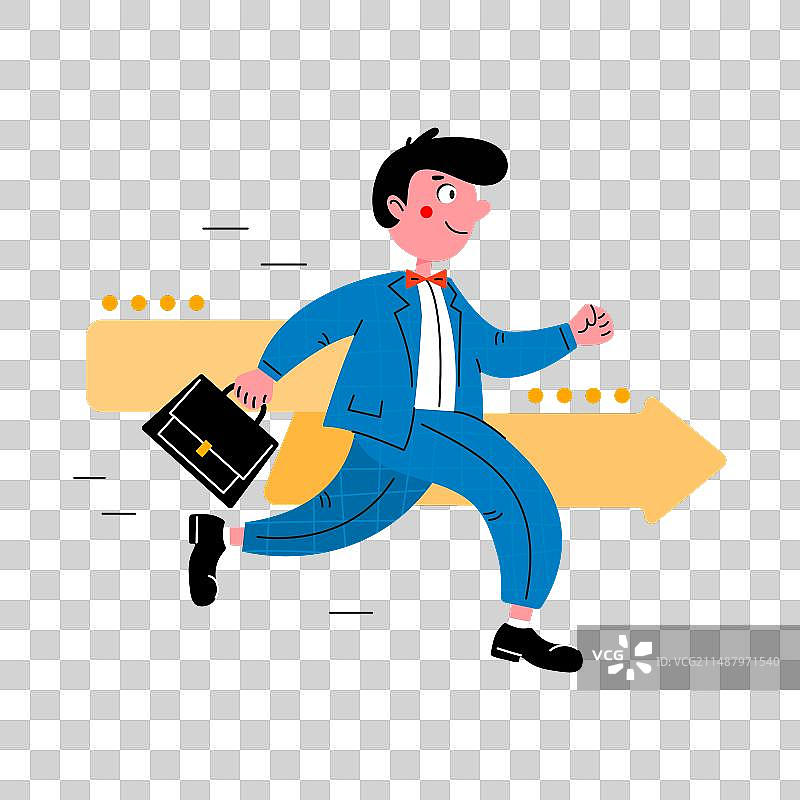 穿着蓝色西装奔跑的商人卡通画图片素材