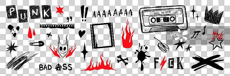 包括涂鸦铅笔的Grunge贴纸套装图片素材