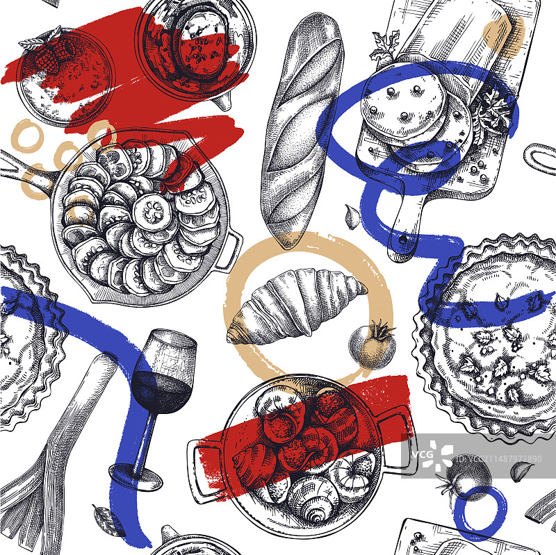 法国美食无缝图案复古图片素材