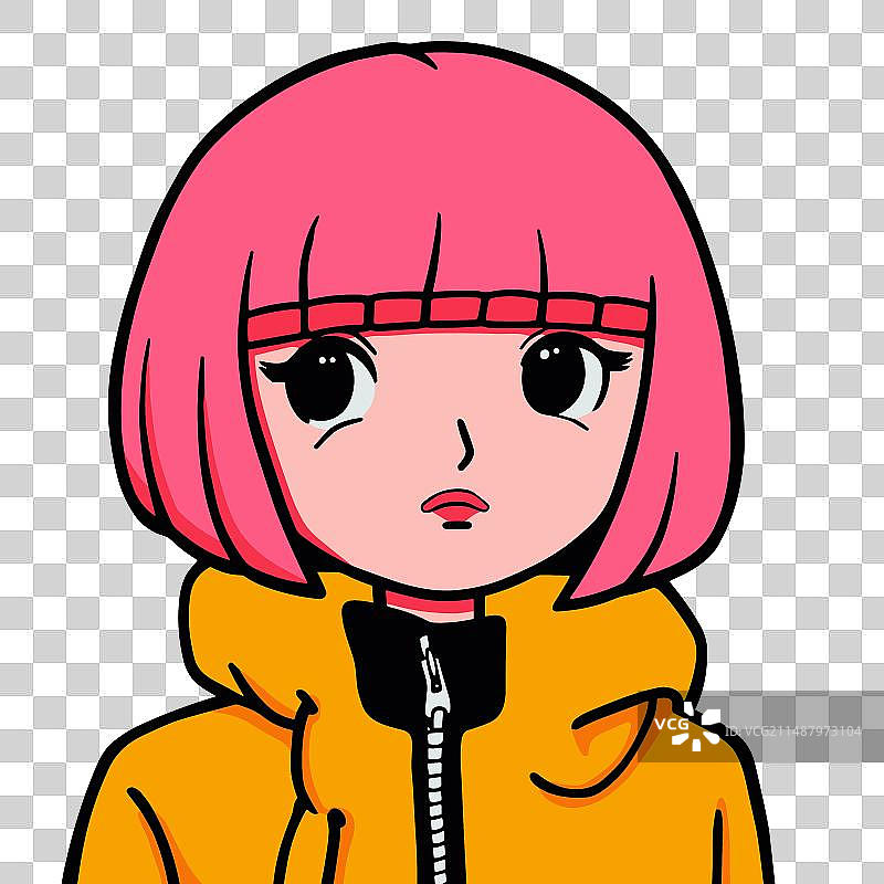 粉色头发大眼睛的现代动漫女孩图片素材