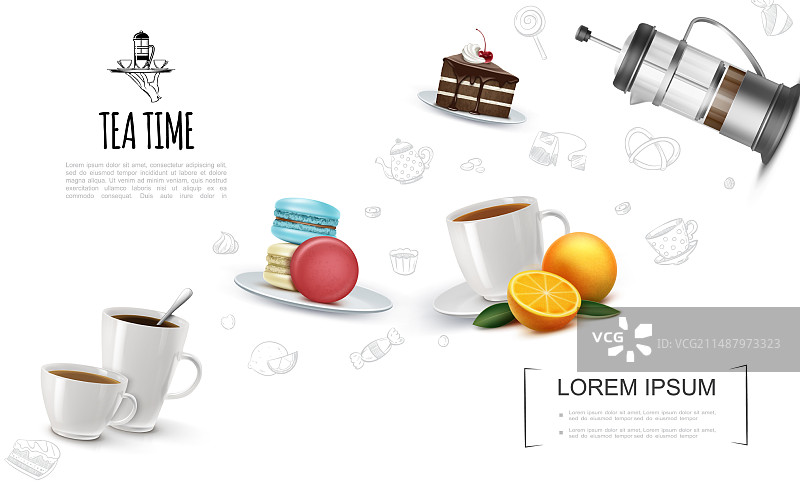 写实茶话会元素模板图片素材