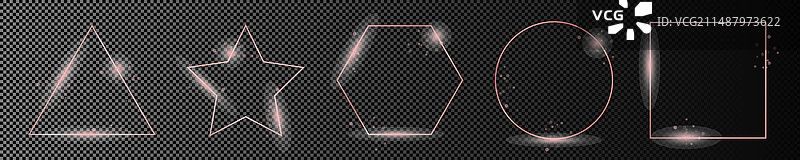 玫瑰金发光不同几何形状框架图片素材