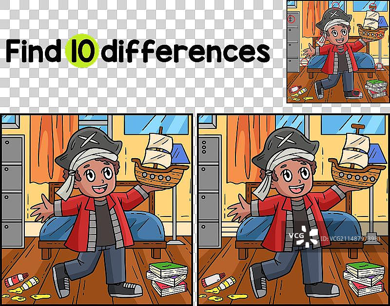 戴海盗帽的儿童找不同图片素材