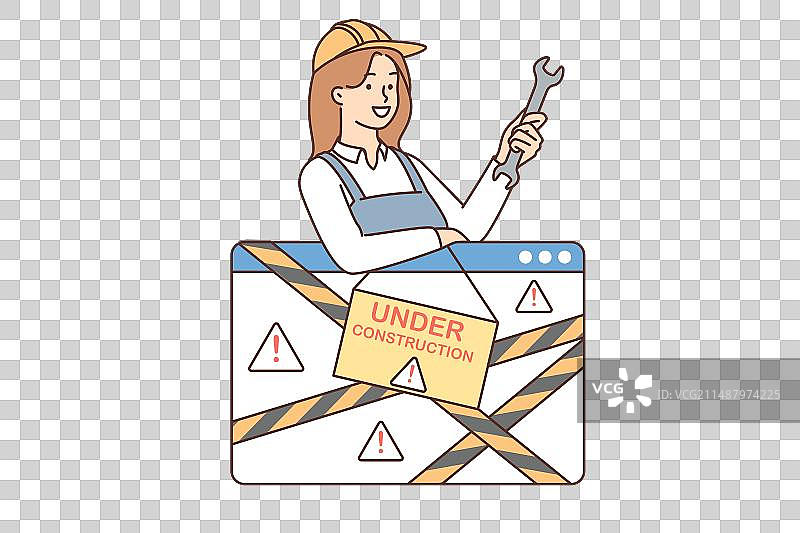 女维修工人用扳手在下方修理图片素材