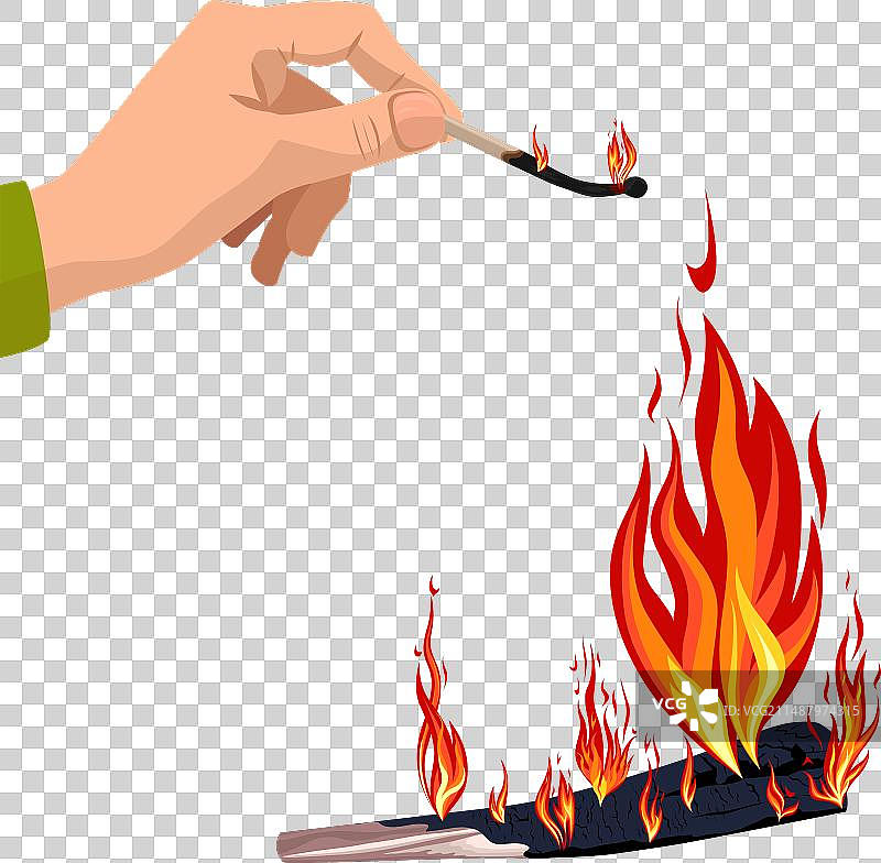 点燃篝火，一根燃尽的火柴图片素材