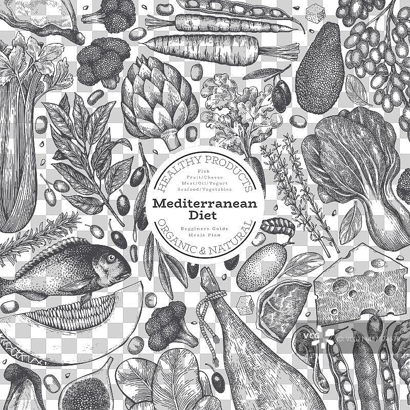 手绘地中海美食设计模板图片素材