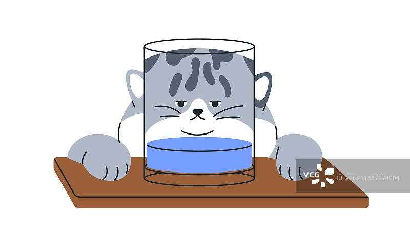 透过玻璃扭曲的有趣漫画猫图片素材