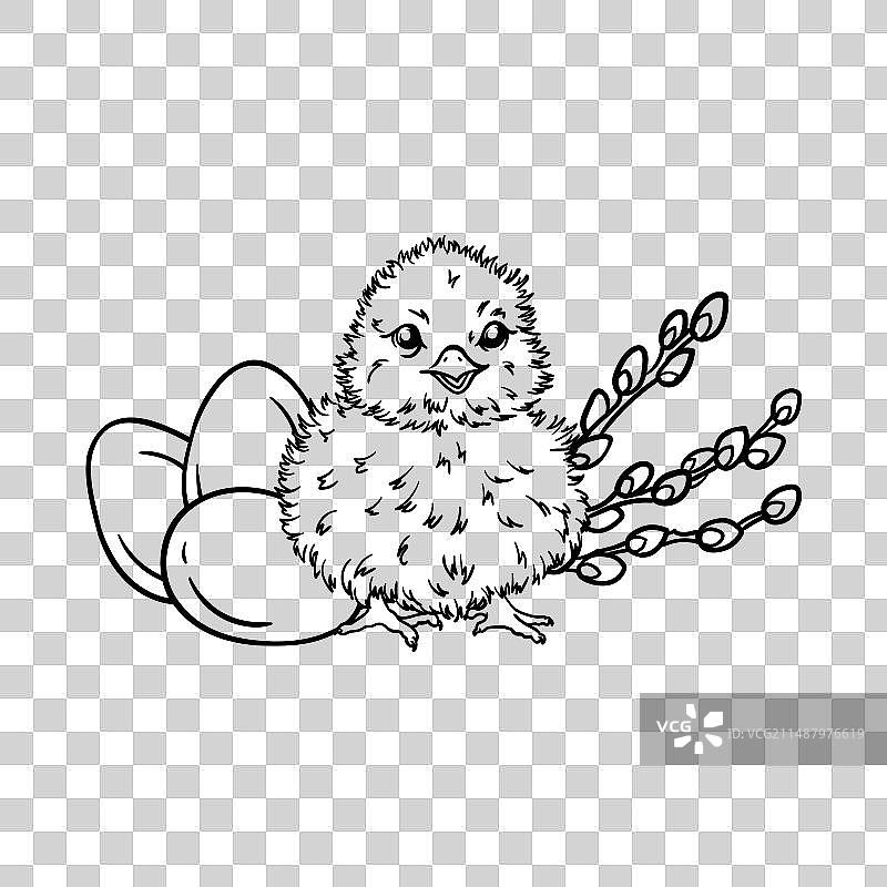 小鸡复活节彩蛋涂色页图片素材