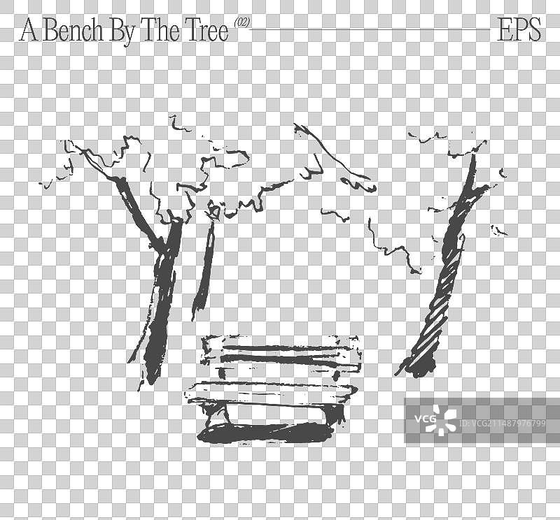 树下长椅素描图片素材