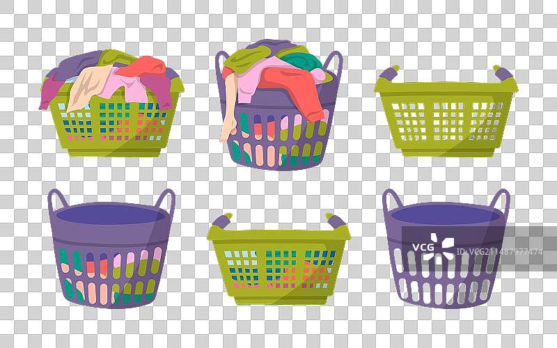 卡通彩色洗衣篮和衣物图片素材
