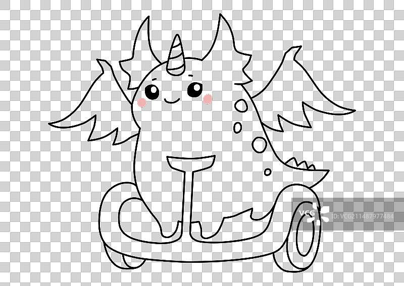 骑着悬浮滑板的黑白龙图片素材