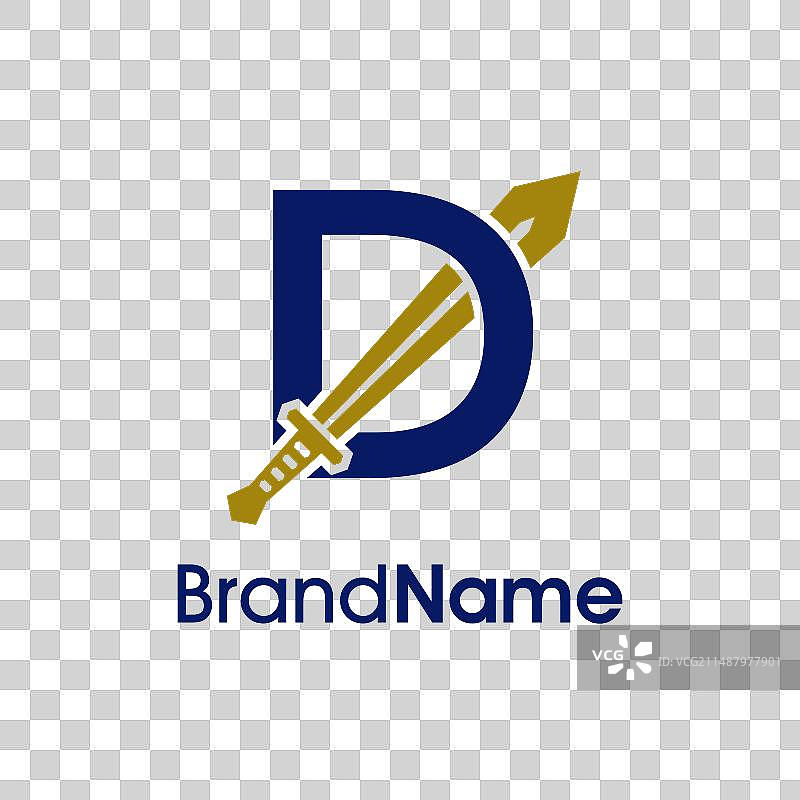 优雅的D字母剑形首字母标志图片素材