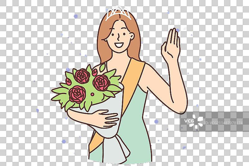 手捧鲜花礼物的选美皇后图片素材