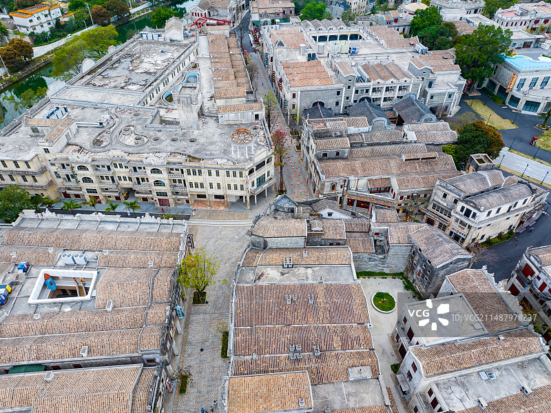 航拍广东江门开平赤坎民国古镇旅游景区图片素材