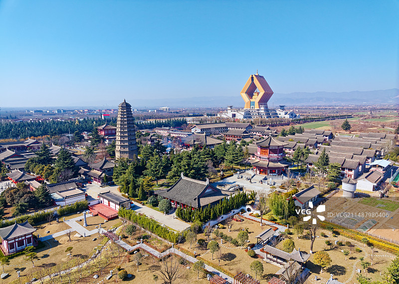 航拍陕西宝鸡扶风法门寺佛教文化景区图片素材