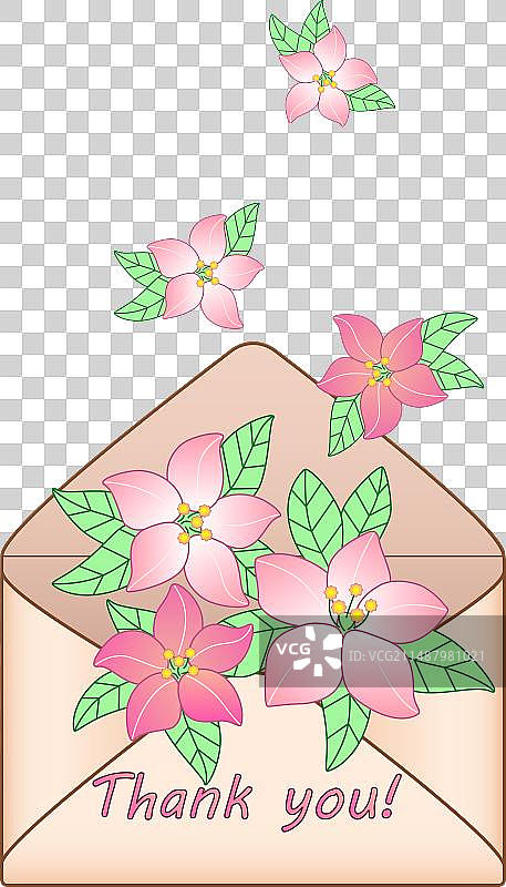 带有鲜花和文字的打开的信封图片素材