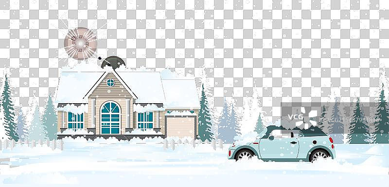 被雪覆盖的汽车和房屋图片素材