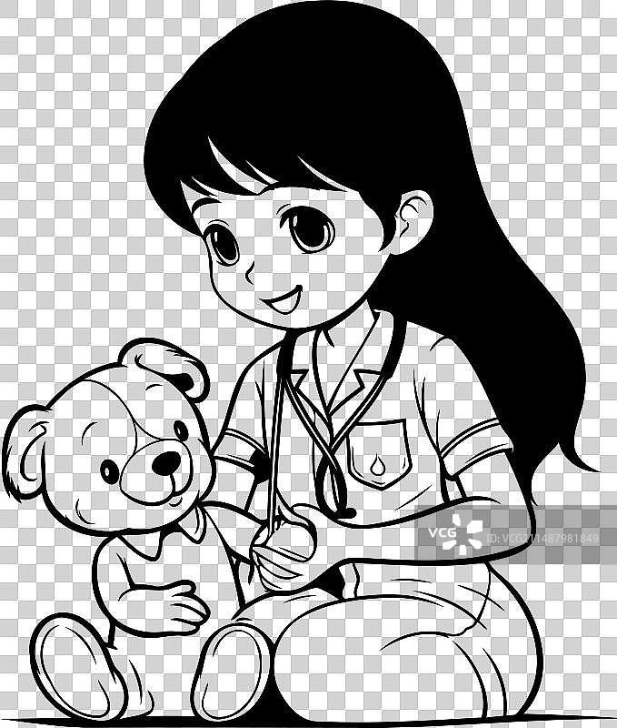 黑白照片：小女孩与小狗图片素材