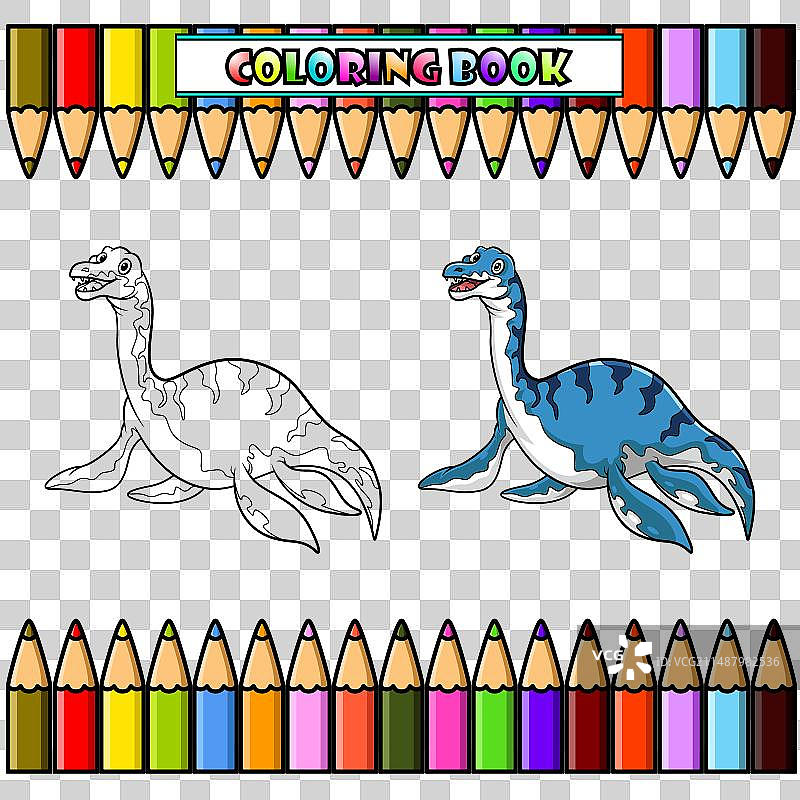 卡通恐龙蛇颈龙填色书图片素材