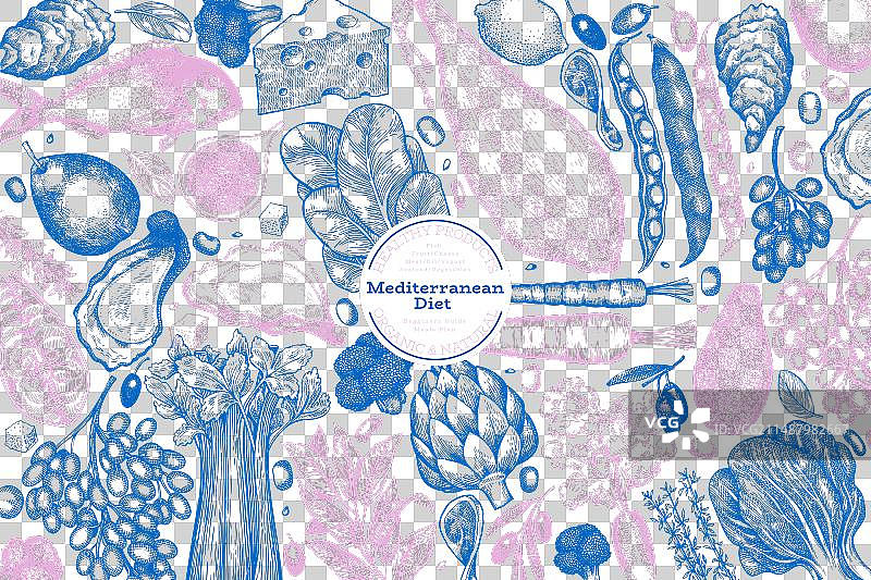 手绘地中海美食设计模板图片素材