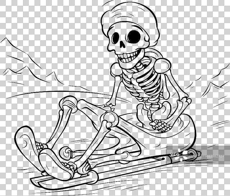 在白色背景上骑着雪地摩托的骨骼图片素材