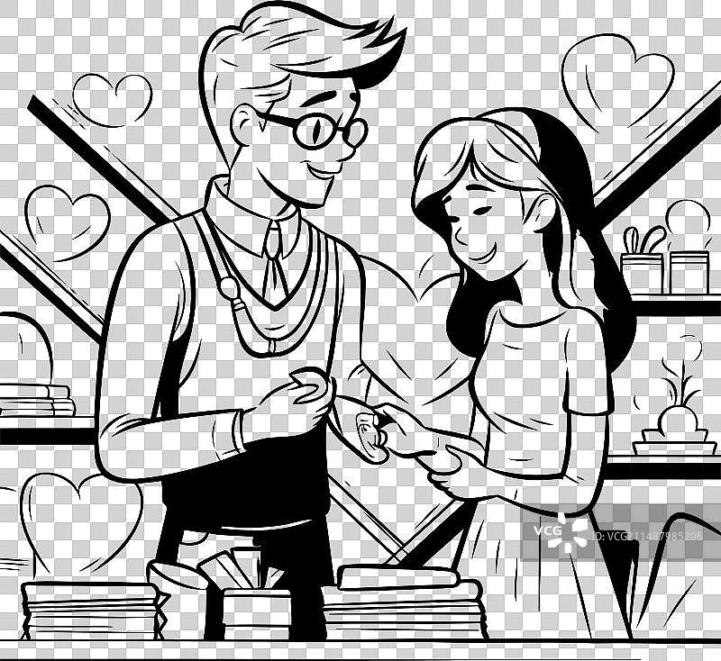 黑白照片：男人和女人读书图片素材