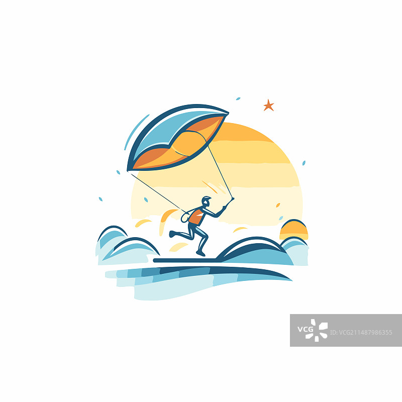 海浪上的风筝冲浪者扁平图标图片素材