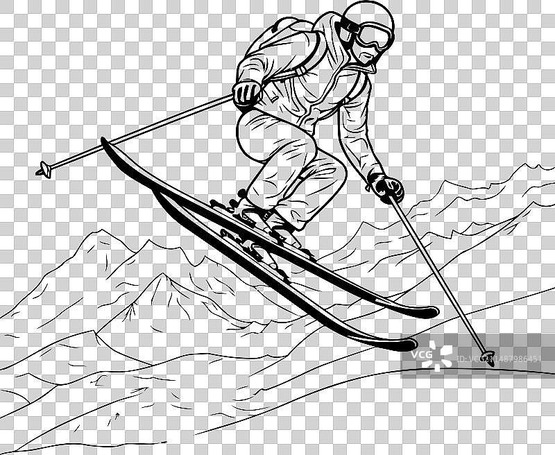 滑雪者速降滑雪素描设计图片素材