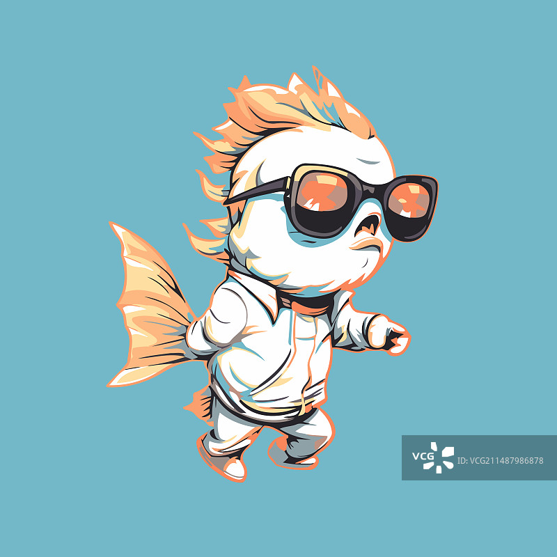 穿着白色西装和太阳镜的可爱卡通男孩图片素材