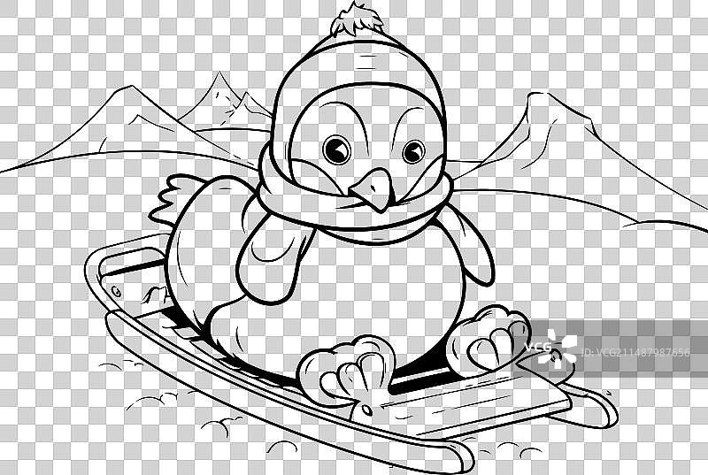 可爱的卡通企鹅滑雪板图片素材