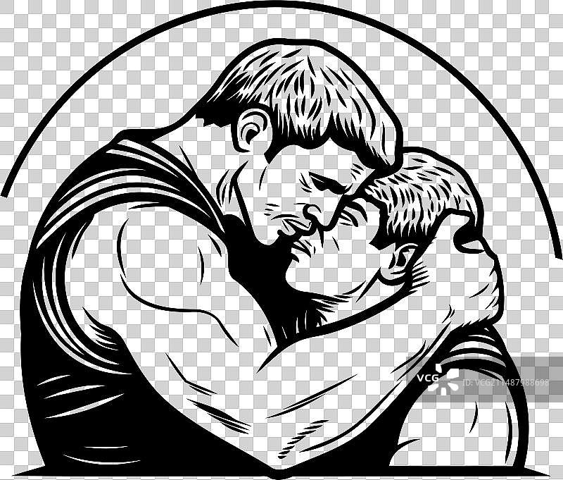 父子拥抱——黑色背景图片素材