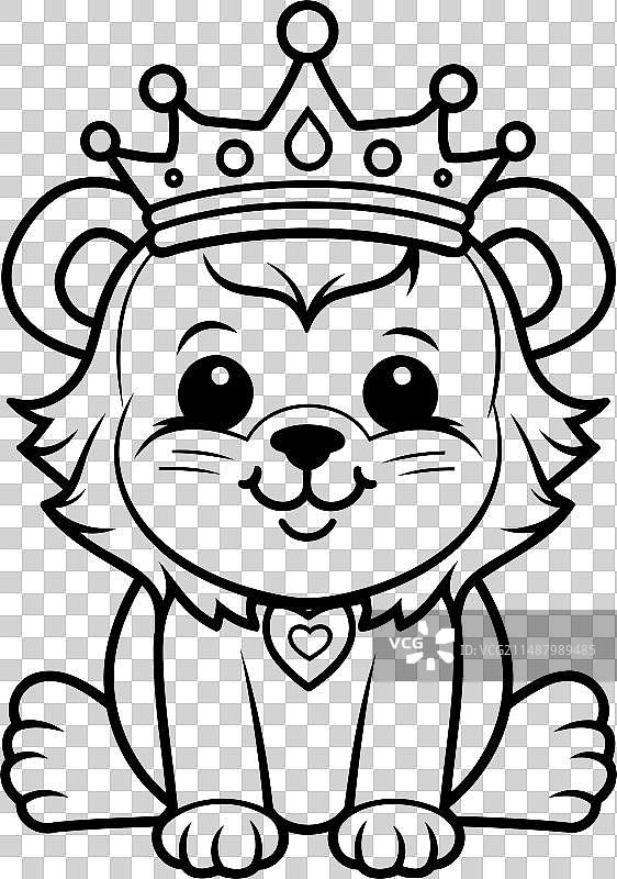 狮王皇冠轮廓填色页图片素材