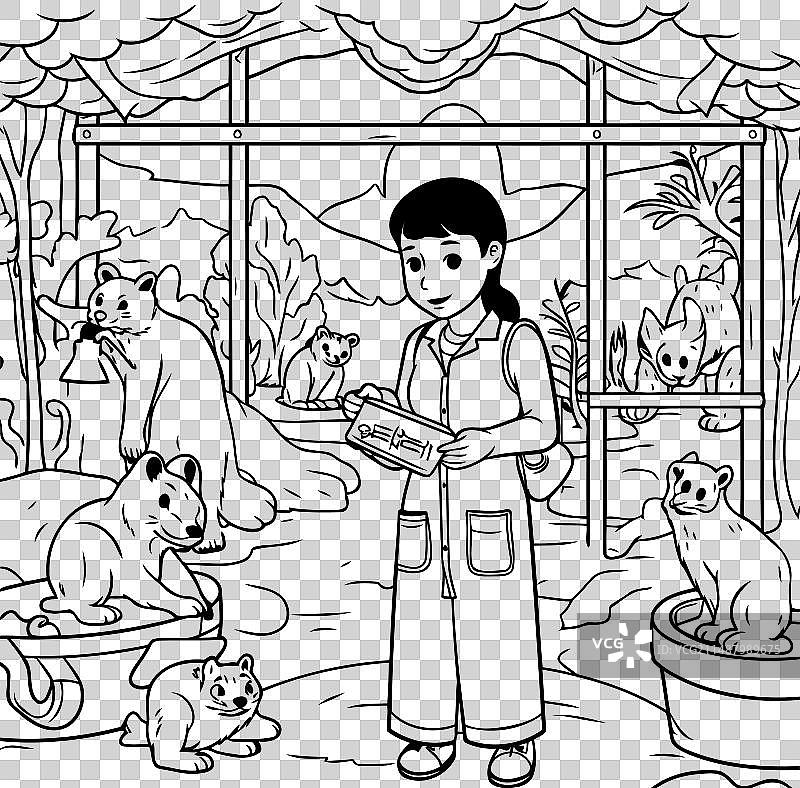 农民或园丁的黑白卡通图片素材