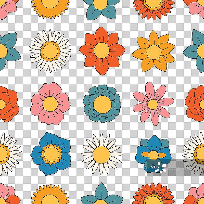 70年代复古微笑鲜花无缝图案图片素材