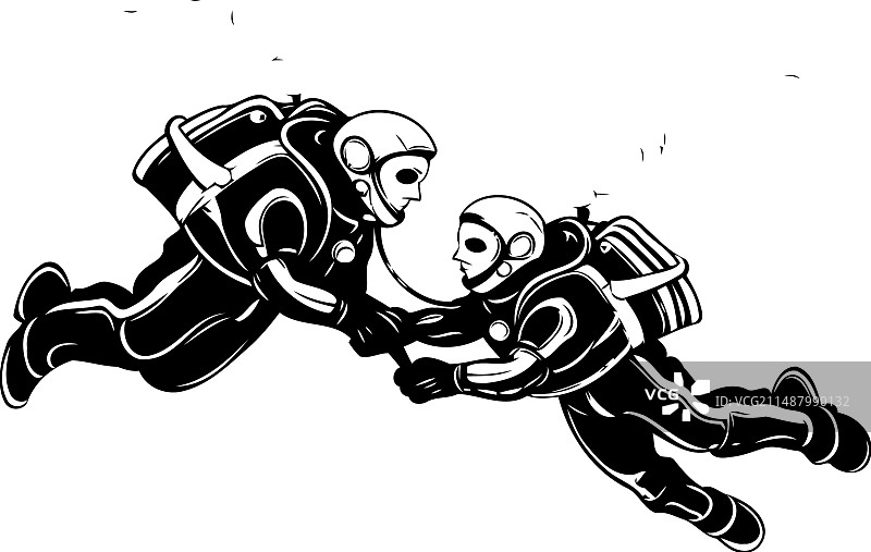 两名潜水员互相逃离图片素材