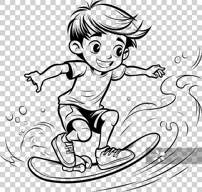 准备乙烯切割的冲浪小男孩图片素材