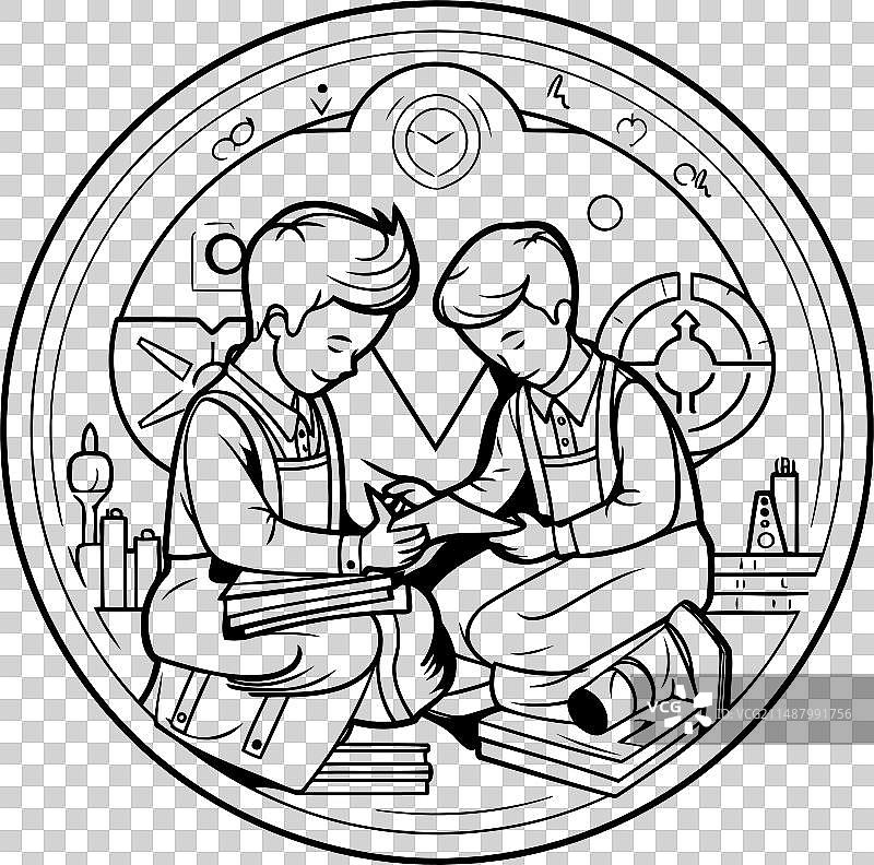 黑白卡通两名工程师图片素材