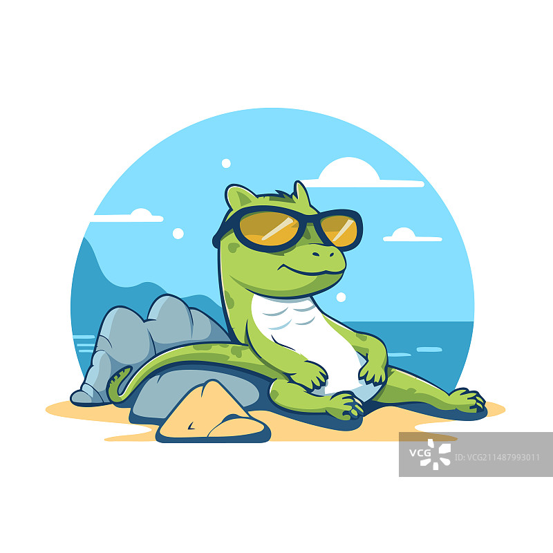 戴太阳镜的可爱绿色鬣蜥图片素材
