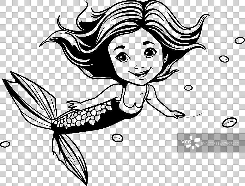 白色背景上可爱的小美人鱼女孩图片素材