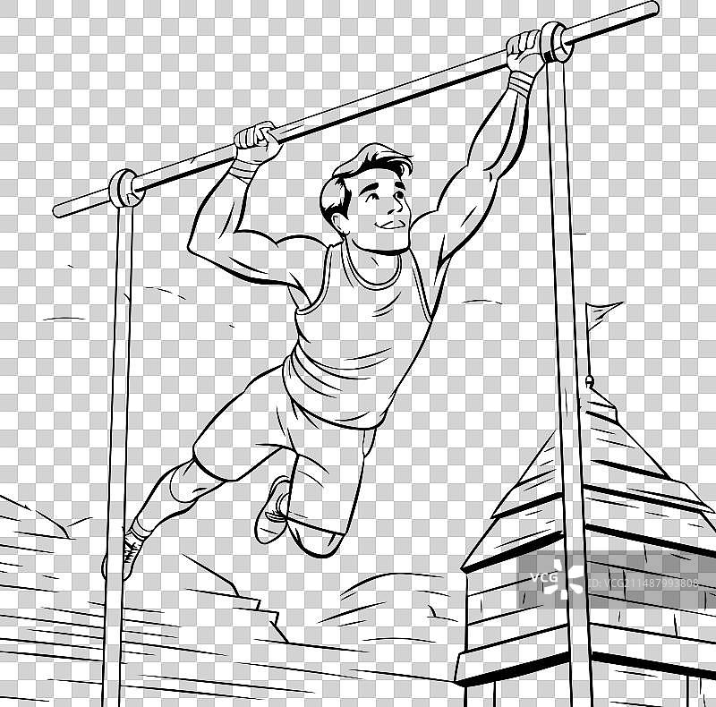 男子在单杠上做引体向上图片素材