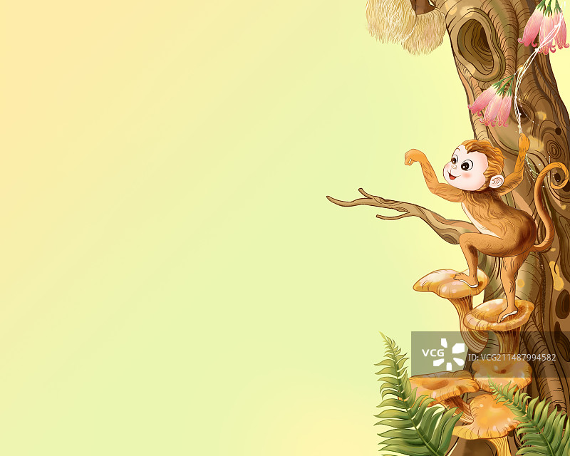 猴子偷蘑菇图片素材