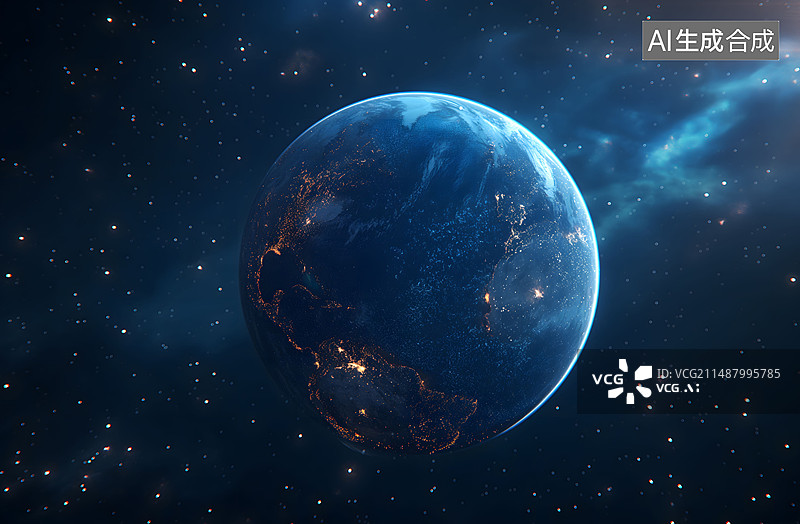 【AI数字艺术】银河系 星空蓝色地球图片素材
