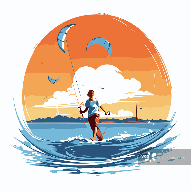 在海上玩风筝冲浪的男人图片素材