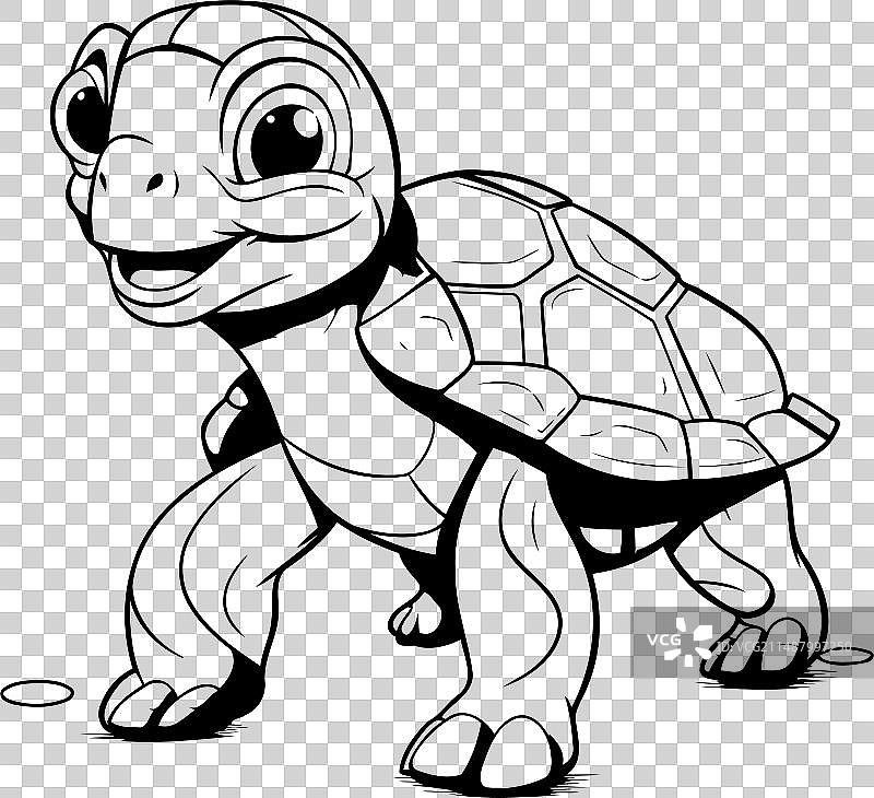 有趣的乌龟动物黑白卡通图片素材
