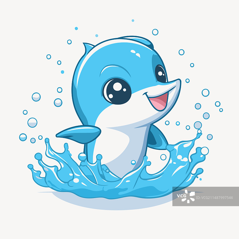 可爱的卡通海豚与水花图片素材