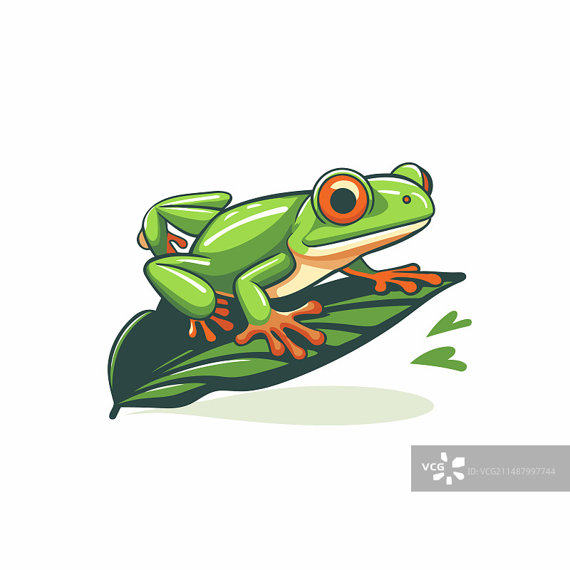 白色背景树叶上的青蛙卡通图片素材