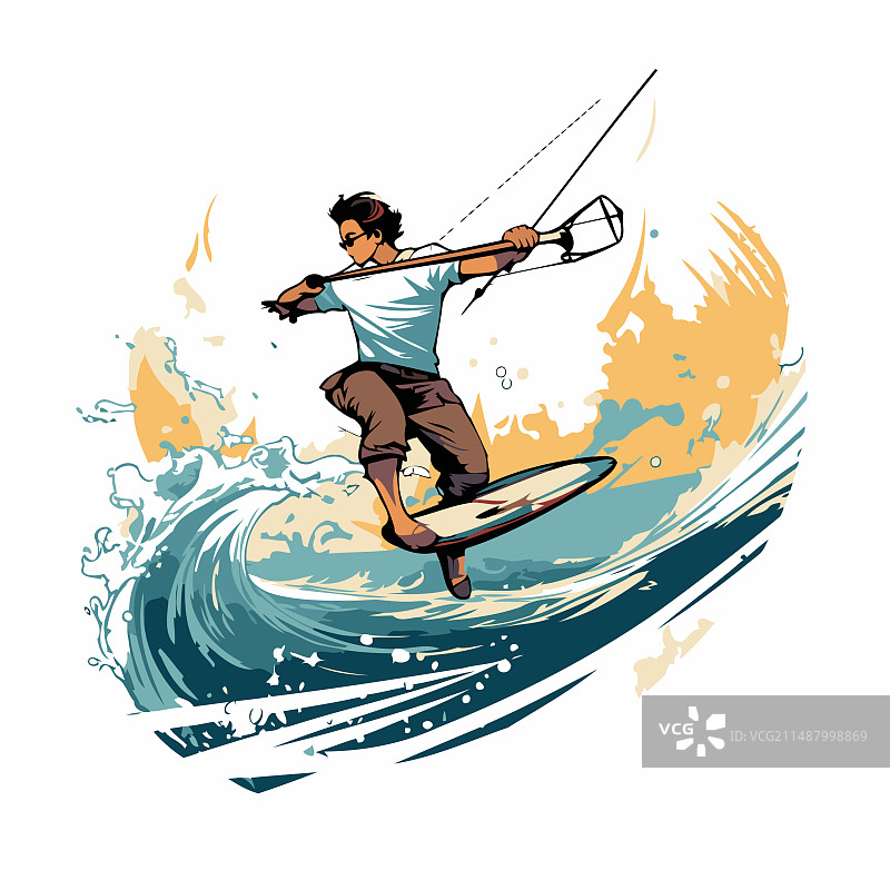 风筝冲浪：男子乘风破浪图片素材