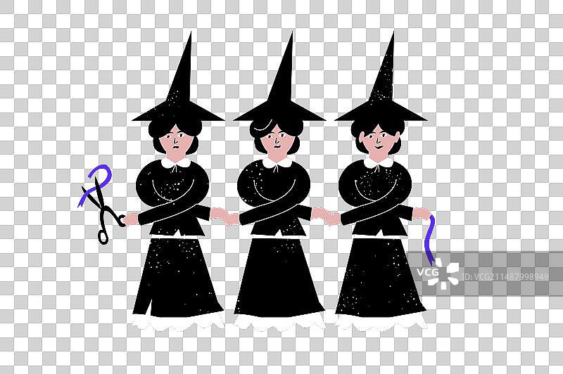 三个戴着三角帽的年轻女巫图片素材