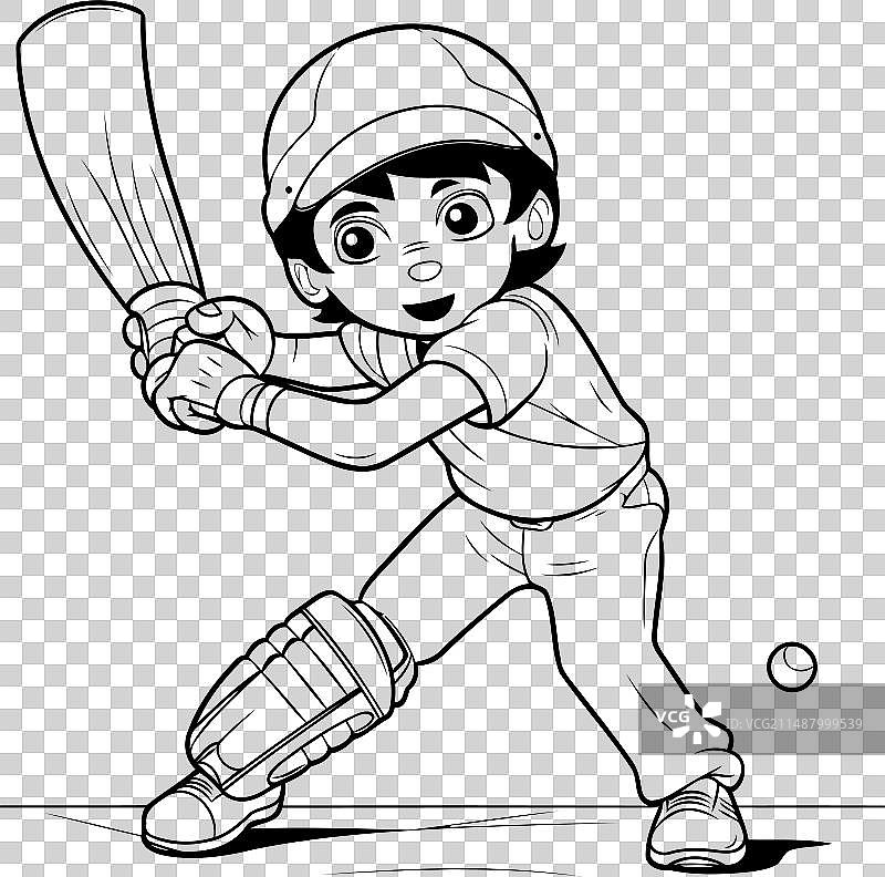 儿童板球运动员涂色书图片素材